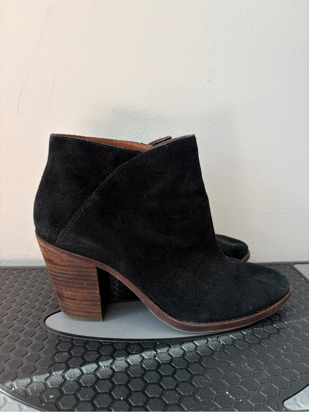 Lucky Brand Black Suede Women’s Ankle Bootie with Block Heel